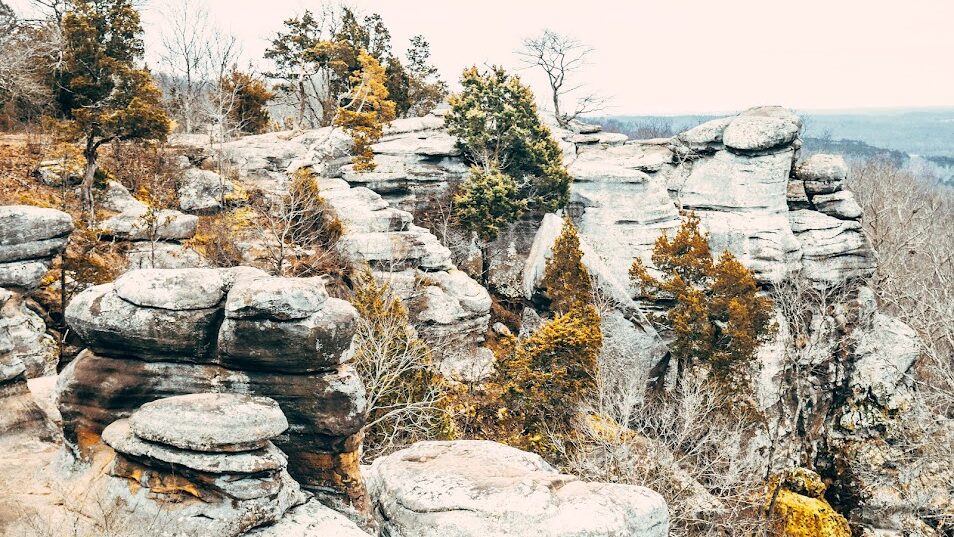 Hoodoos and rock formations at Garden of the Gods in Illinois.