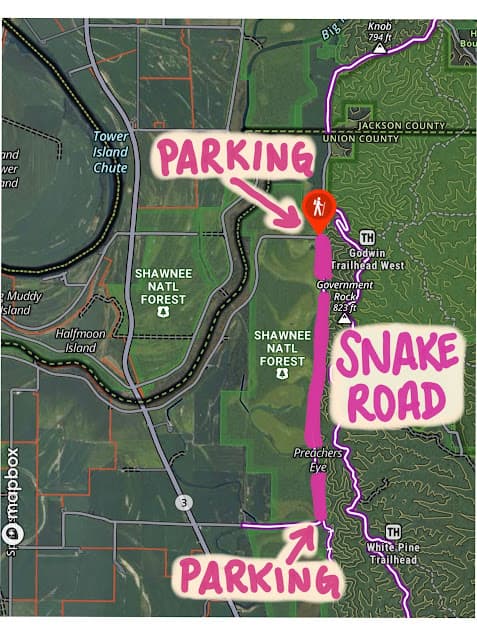 Parking map for Snake Road at LaRue-Pine Hills