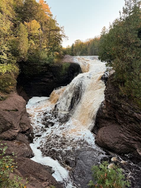Rainbow Falls, a cascading waterfall in Michigan's UP
