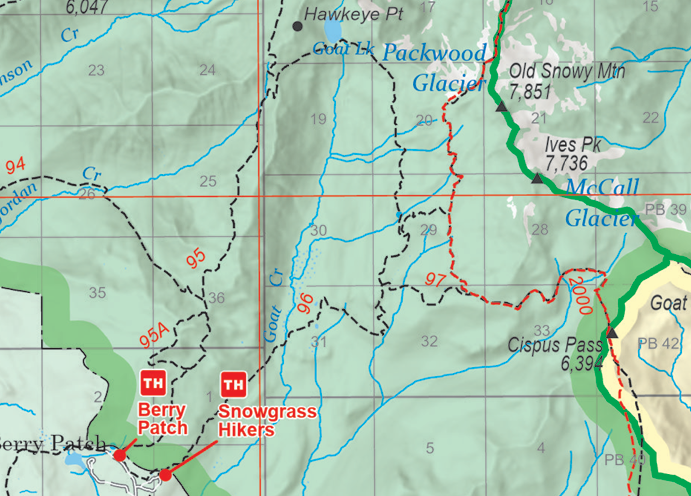 Forest Service map of the Goat Rocks wilderness.